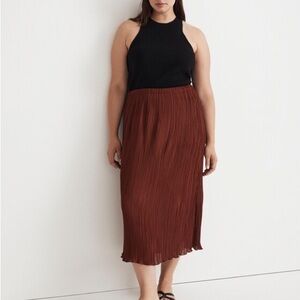Madewell Plissé Midi Slip Skirt, Stained Mahogany, XXL